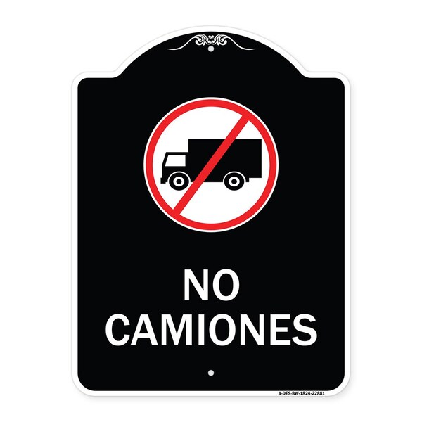 Spanish Traffic No Camiones No Trucks W/ Graphic Heavy-Gauge Aluminum Sign, 24" x 18", BW-1824-22881